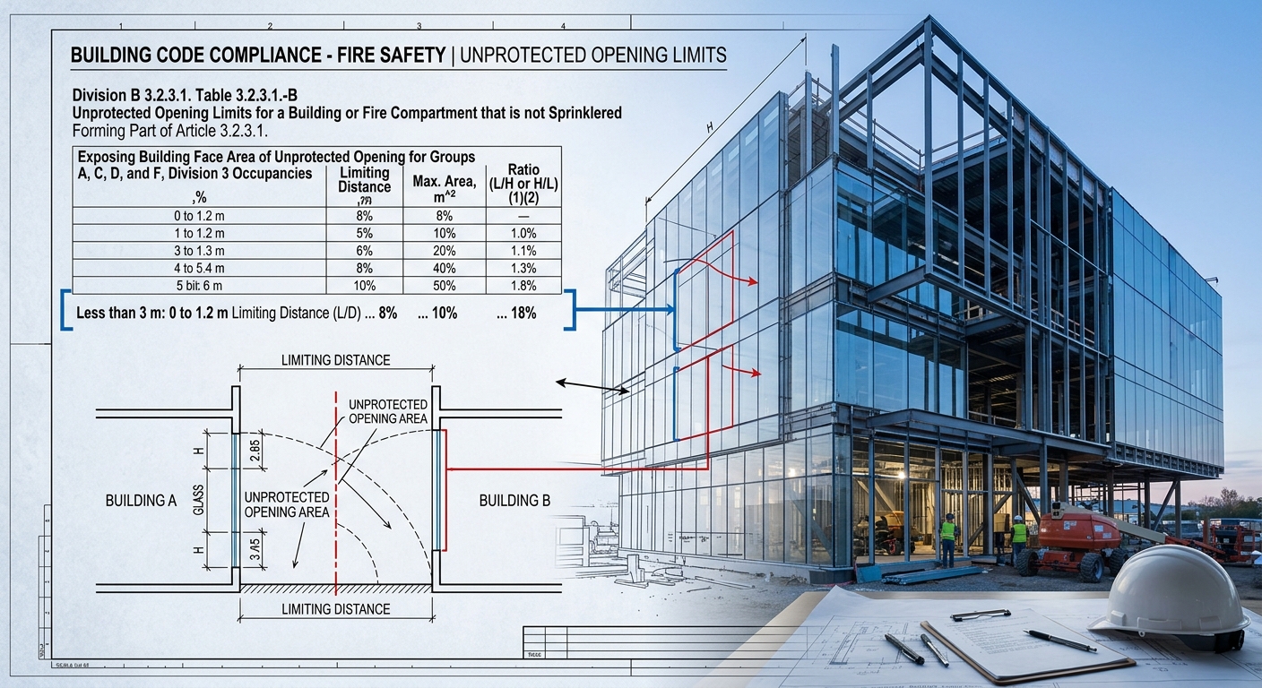 National Building Code Guide: Unprotected Opening Limits for Non-Sprinklered Buildings in London, Ontario