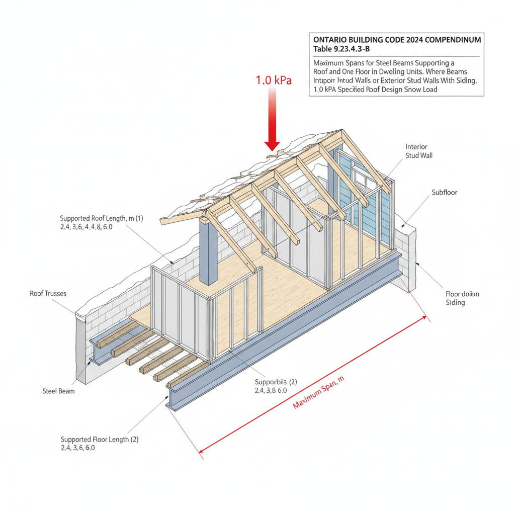Ontario Building Code Steel Beam Span Table 9.23.4.3.-B: 2024 Residential Guide