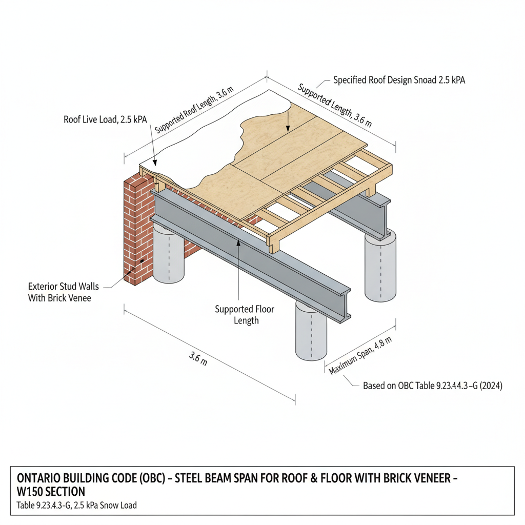 Ontario Building Code Steel Beam Spans: 2024 Table 9.23.4.3.-G for London Contractors