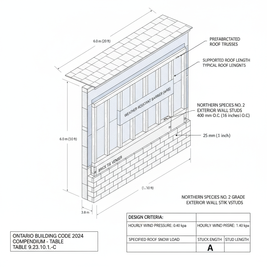 2024 Ontario Building Code: Exterior Wall Stud Sizes for Brick Veneer Construction