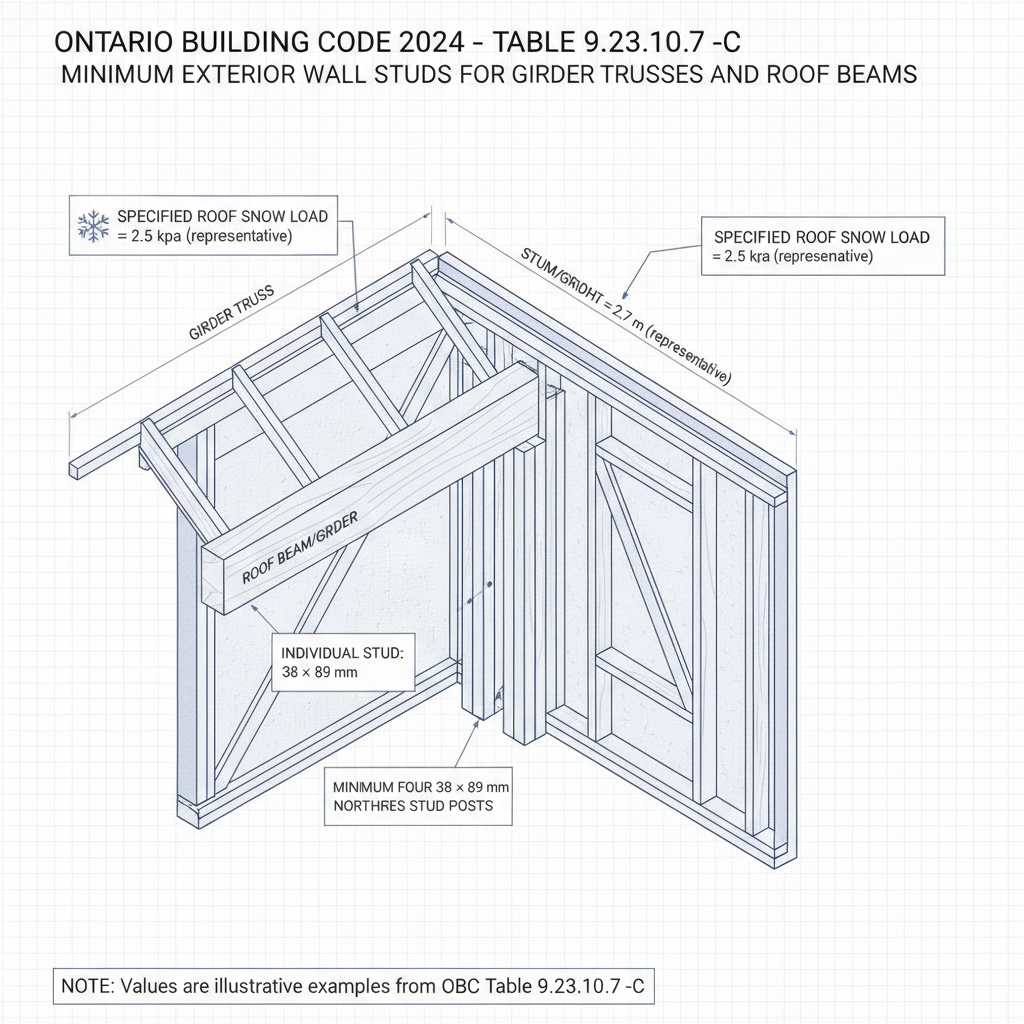 2024 OBC Guide: Minimum Stud Posts for Girder Trusses and Roof Beams