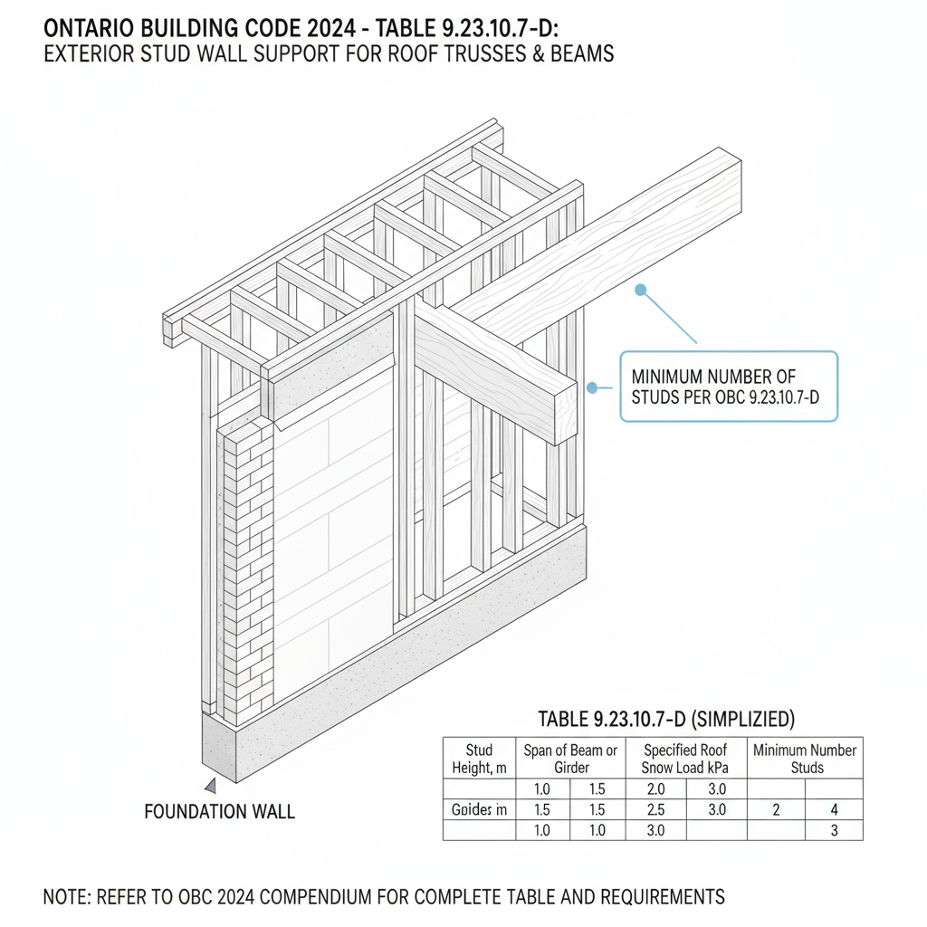 OBC 2024 Guide: Minimum Stud Post Requirements for Girder Trusses and Roof Beams