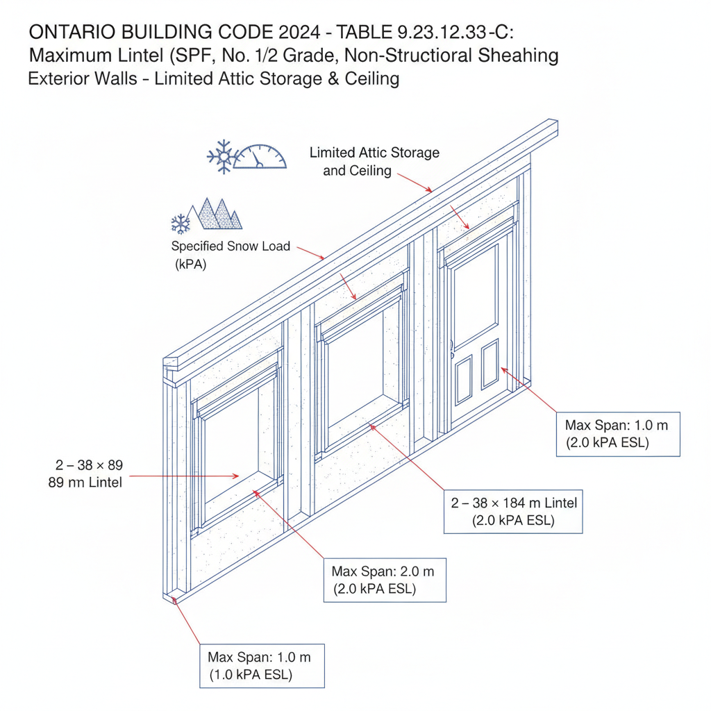 2024 Ontario Building Code: Maximum Spans for SPF Lintels in London Construction