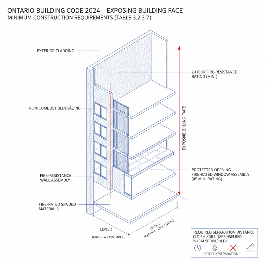 2024 Ontario Building Code 3.2.3.7: Fire-Resistance and Exposing Building Face Requirements