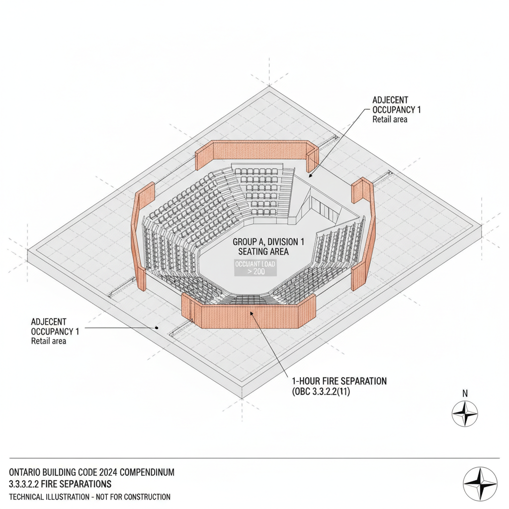 Ontario Building Code 3.3.2: Fire Separations & Fixed Seating Standards for Assembly Buildings