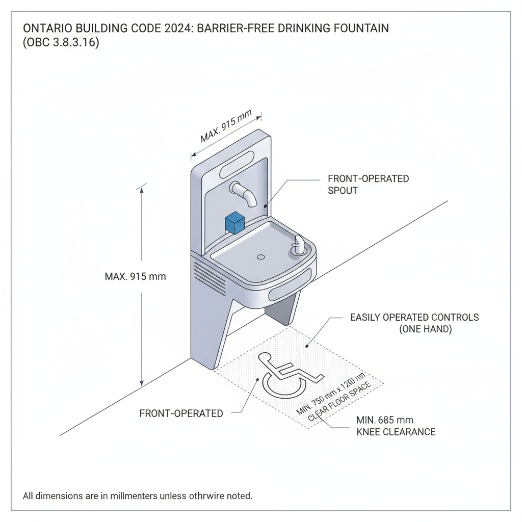 2024 Ontario Building Code (OBC) Accessibility: Barrier-Free Drinking Fountains and Platforms