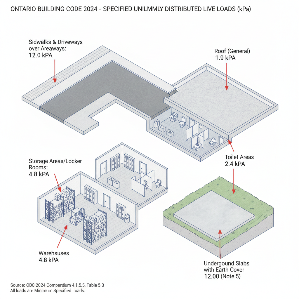 2024 Ontario Building Code Guide: Live Loads for Exterior Areas and Roofs