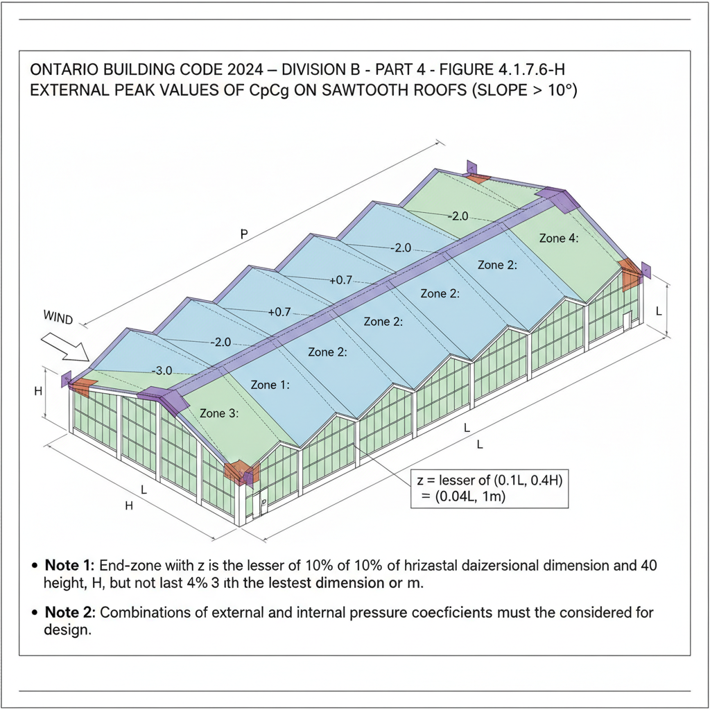 Ontario Building Code 4.1.7.6: Structural Design and Wind Loads for Sawtooth Roofs