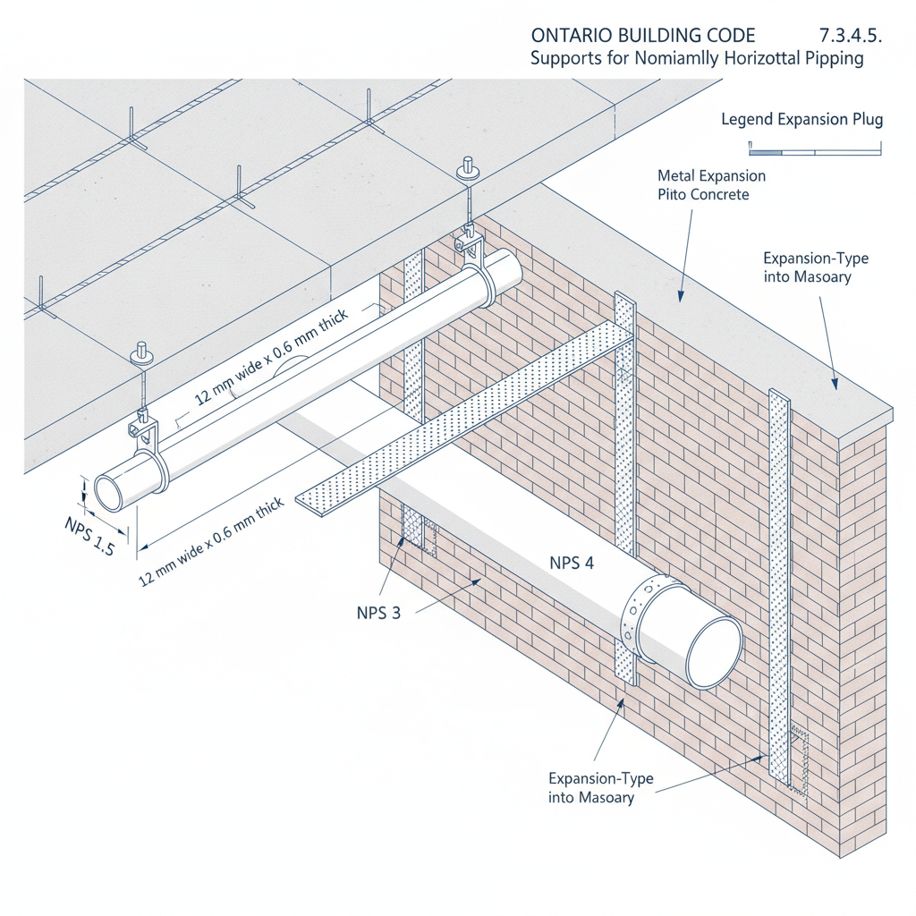 2024 Ontario Building Code: Support Standards for Nominally Horizontal Piping (OBC 7.3.4.5)
