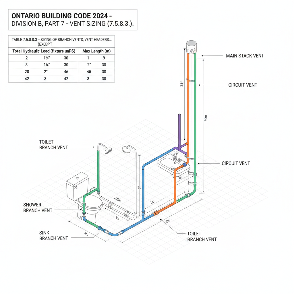 Sizing Vent Stacks & Stack Vents: 2024 Ontario Building Code 7.5.8.4 Guide