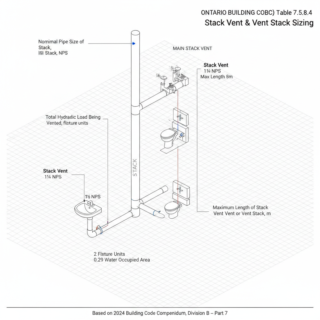 Ontario Building Code 7.5.8.4: Guide to Sizing Stack Vents and Vent Stacks for Plumbing Systems