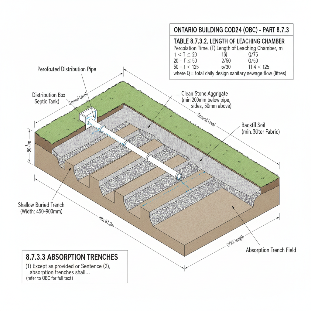 OBC 2024 Standards for Absorption Trenches and Leaching Chambers in Ontario