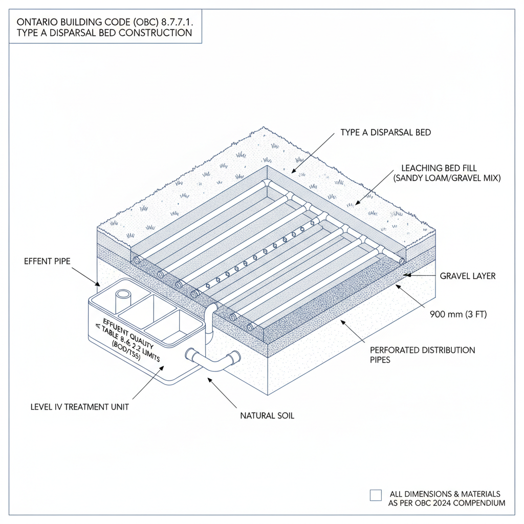 Ontario Building Code 8.7.7.1: Type A Dispersal Bed Construction Requirements