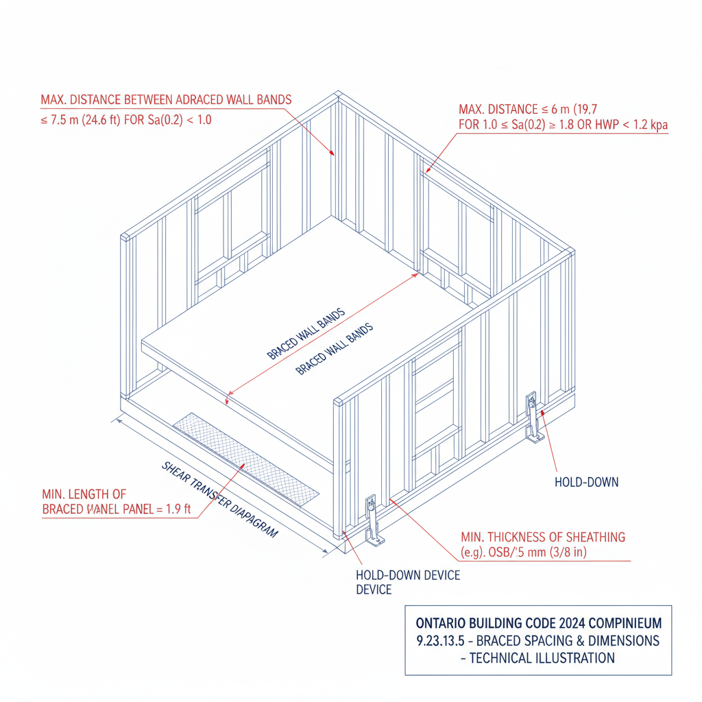 OBC 2024 Guide: Braced Wall Band Spacing and Dimensions (Section 9.23.13.5)